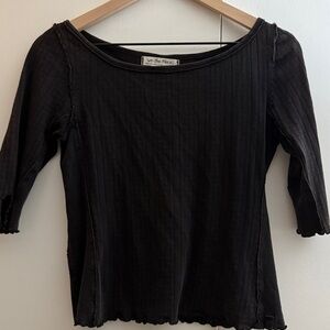 Free People Black 3/4 Sleeve Top